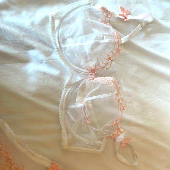 White and pink bra and panty set from AP worn once for about 10 minutes.